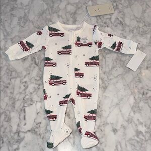 NWT Petit Lem White & Red Footie with Car and Tree Print